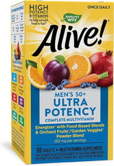 Close-up of Nature's Way Alive! 50+ Ultra Potency Multivitamin bottle label