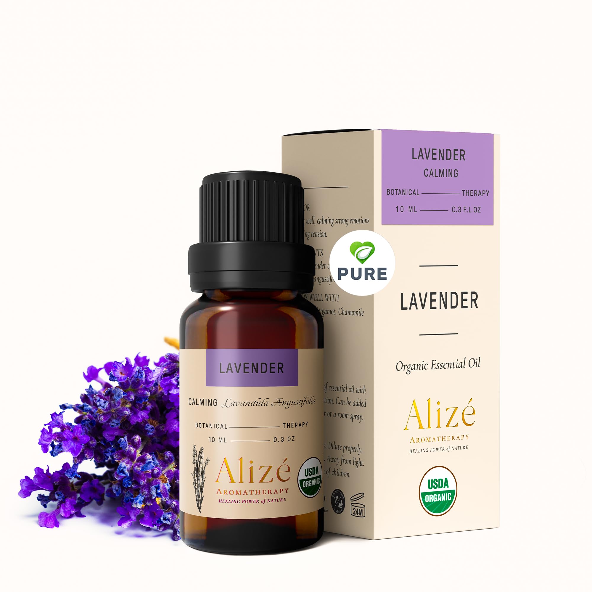 Alizé Aromatherapy Lavender Essential Oil bottle in dark glass (10ml)