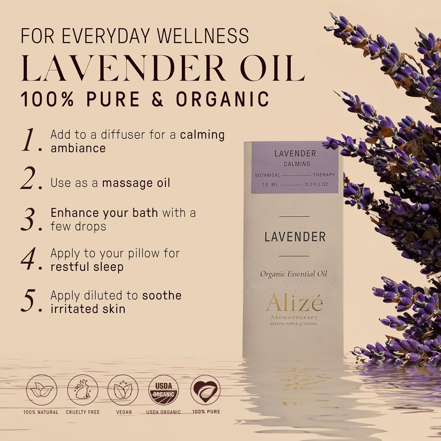 Dropper bottle of lavender essential oil in dark glass
