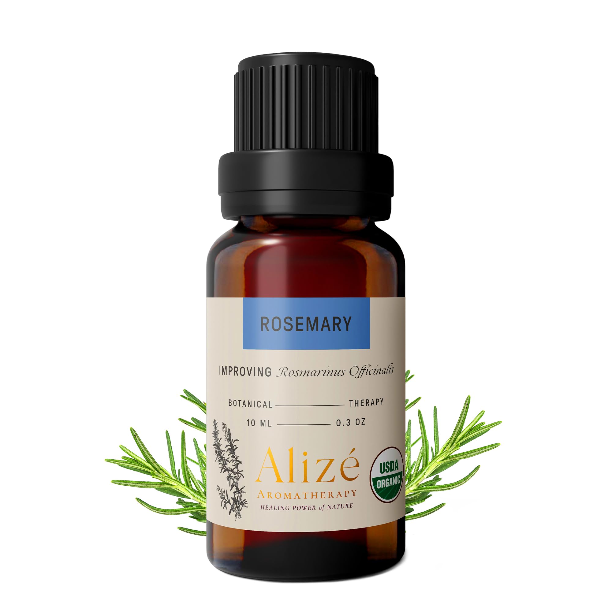 Alizé Aromatherapy Rosemary Essential Oil bottle with dropper, 10ml