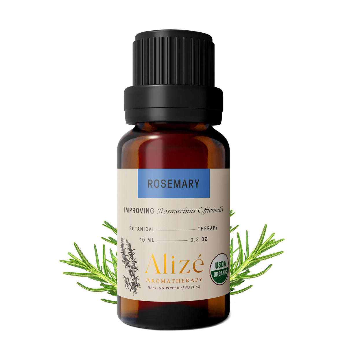 Alizé Aromatherapy Rosemary Essential Oil bottle with dropper, 10ml