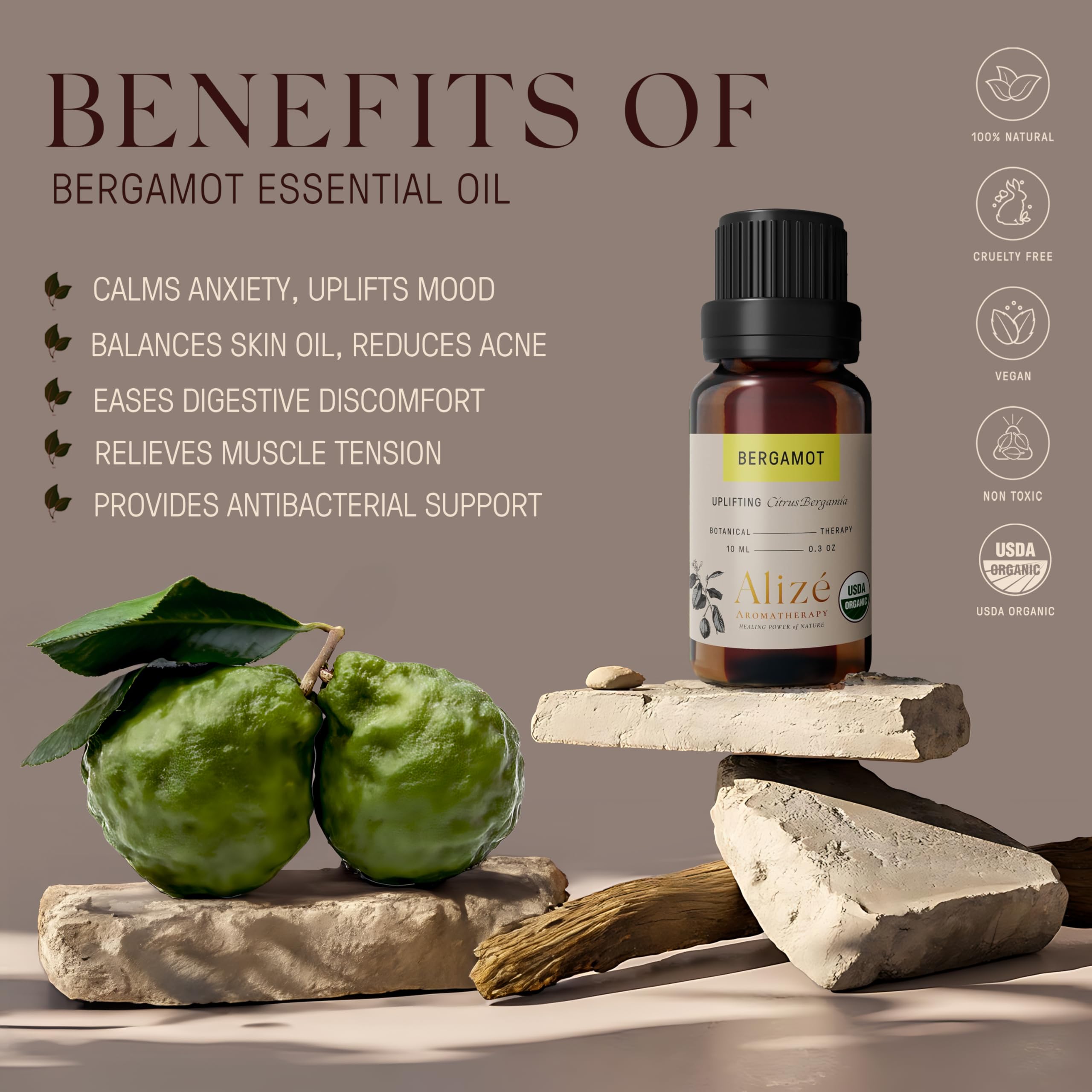 USDA Organic seal on Bergamot Essential Oil packaging