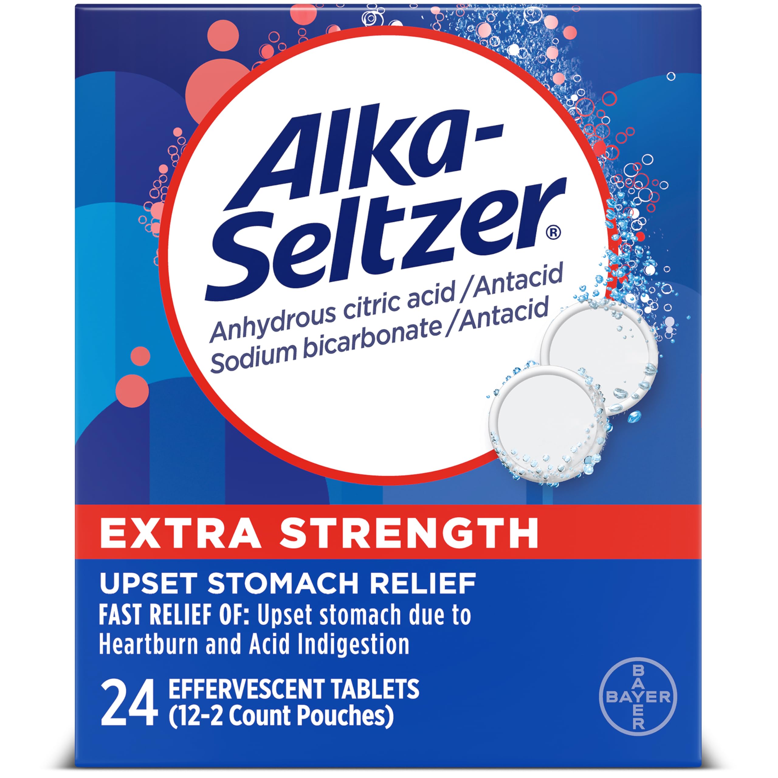 Alka-Seltzer Extra Strength tablets in blister pack for fast relief potential