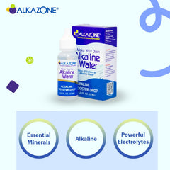 Glass of water with pH 9.5+ after using Alkazone booster