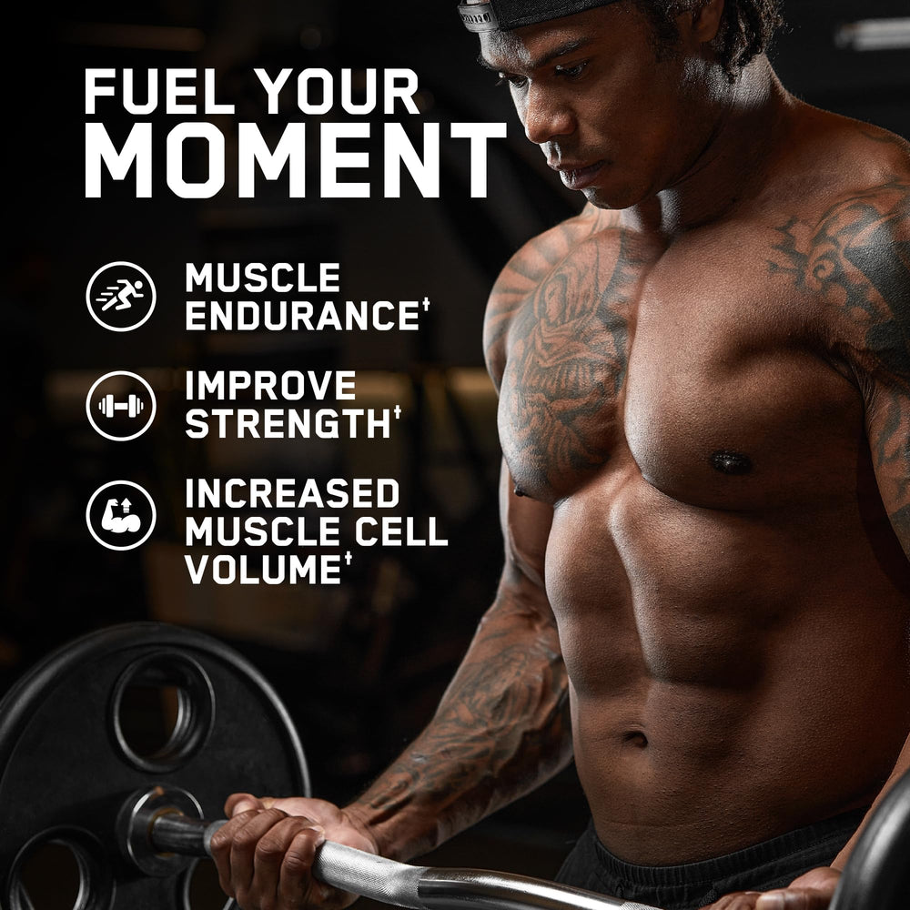 Creatine Monohydrate powder scoop and label featuring Blue Razz flavor