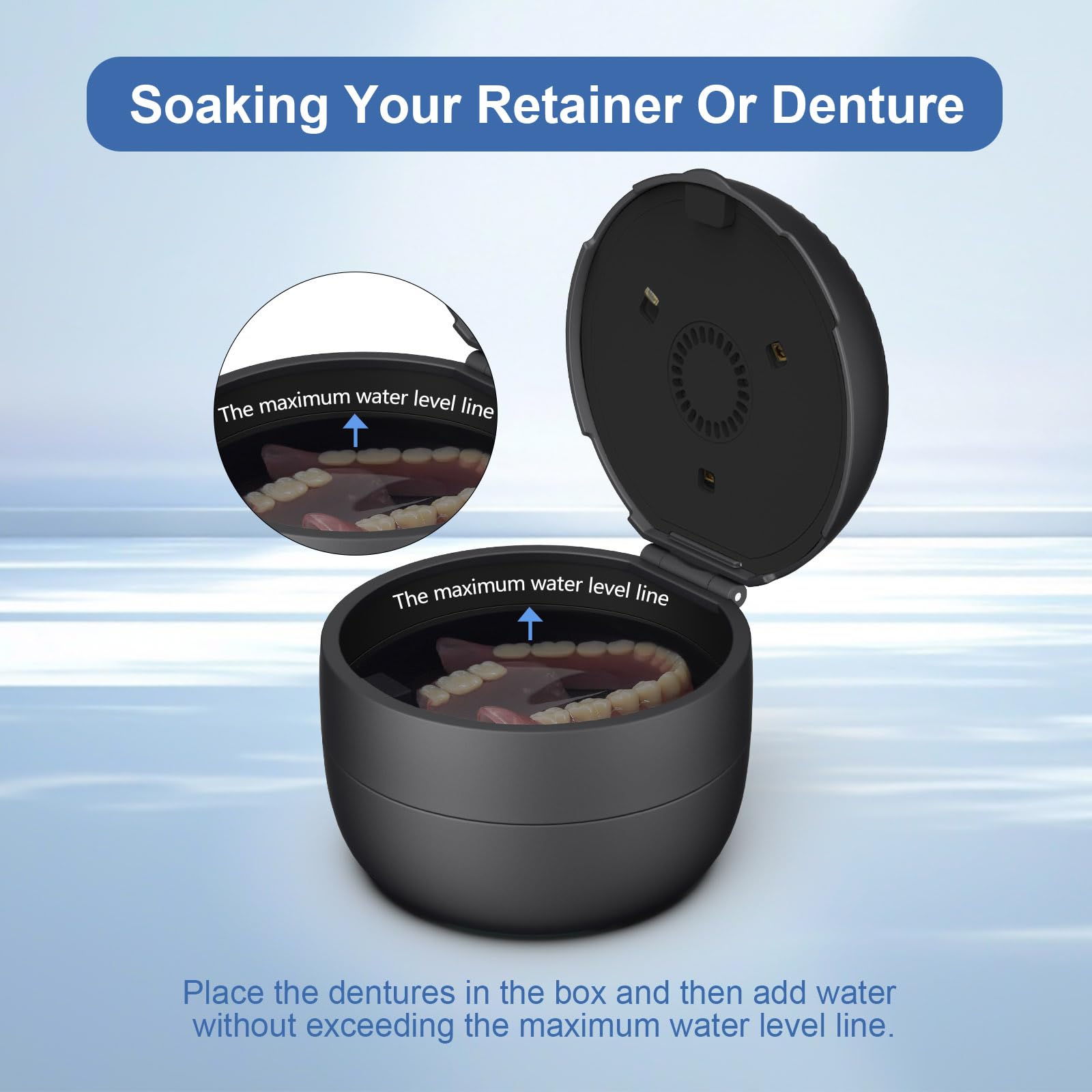 Denture case light function with 60s and 180s settings
