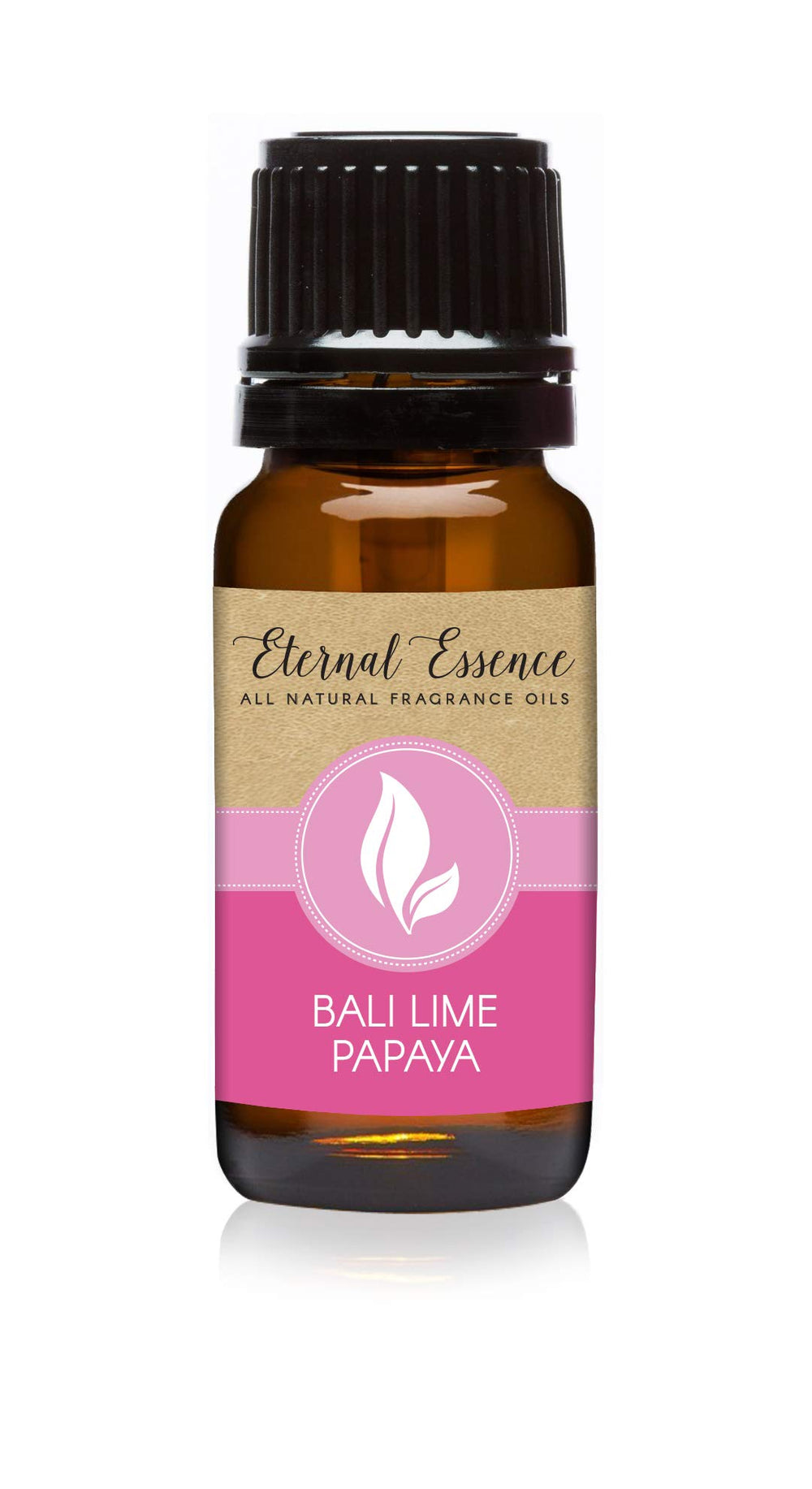 Amber glass 10ml bottle with black cap and tamper-evident ring for Bali Lime Papaya fragrance oil