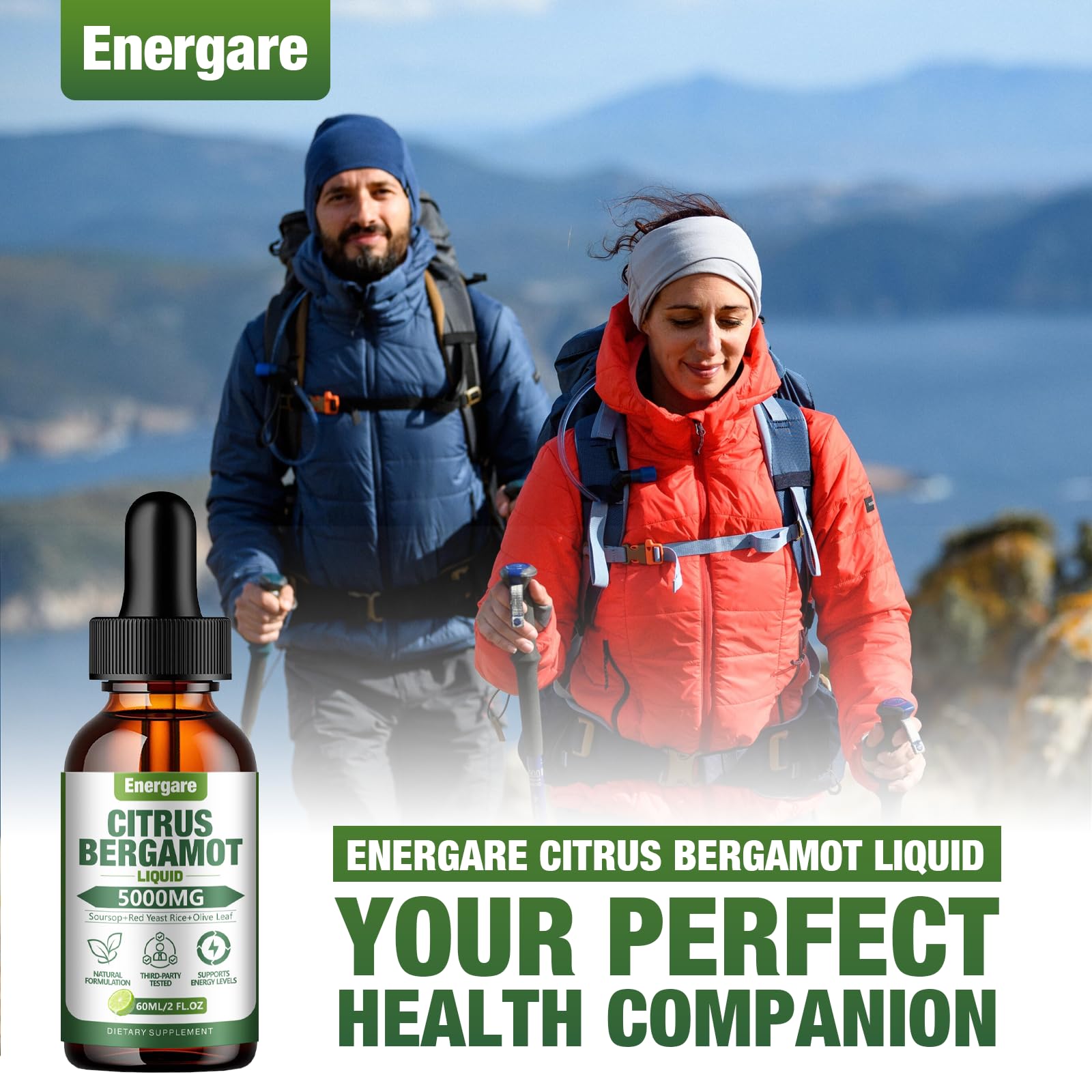 All-natural health supplement label on bottle