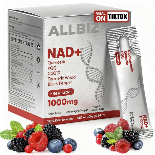 ALLBIZ NAD+ Liquid Supplement bottle and packaging