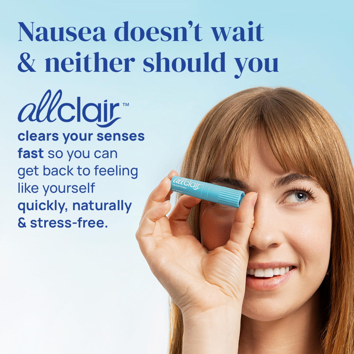 Allclair nausea-relief-inhaler-compact-size showcases a pocket-friendly design for on-the-go relief.