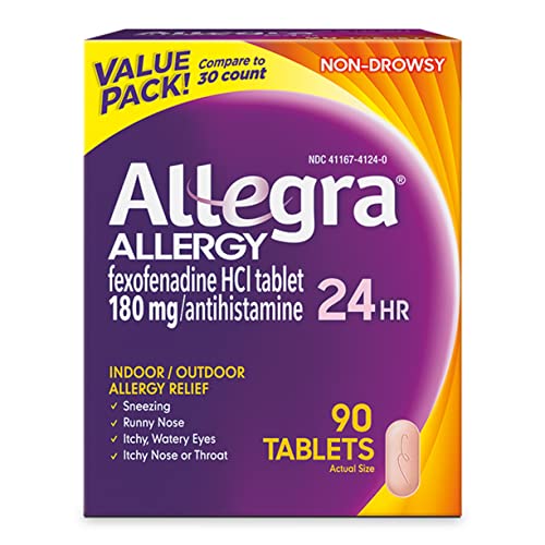 allegra adult 24hour allergy tablets bottle: fast, all-day relief from indoor and outdoor allergens.