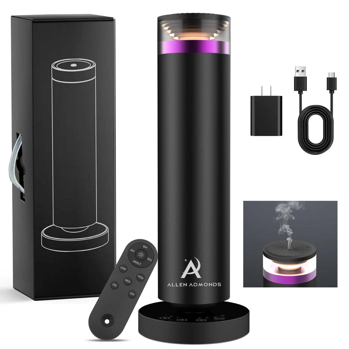 Allen Admonds waterless diffuser front view for wide-room fragrance coverage up to 1500 sq ft.
