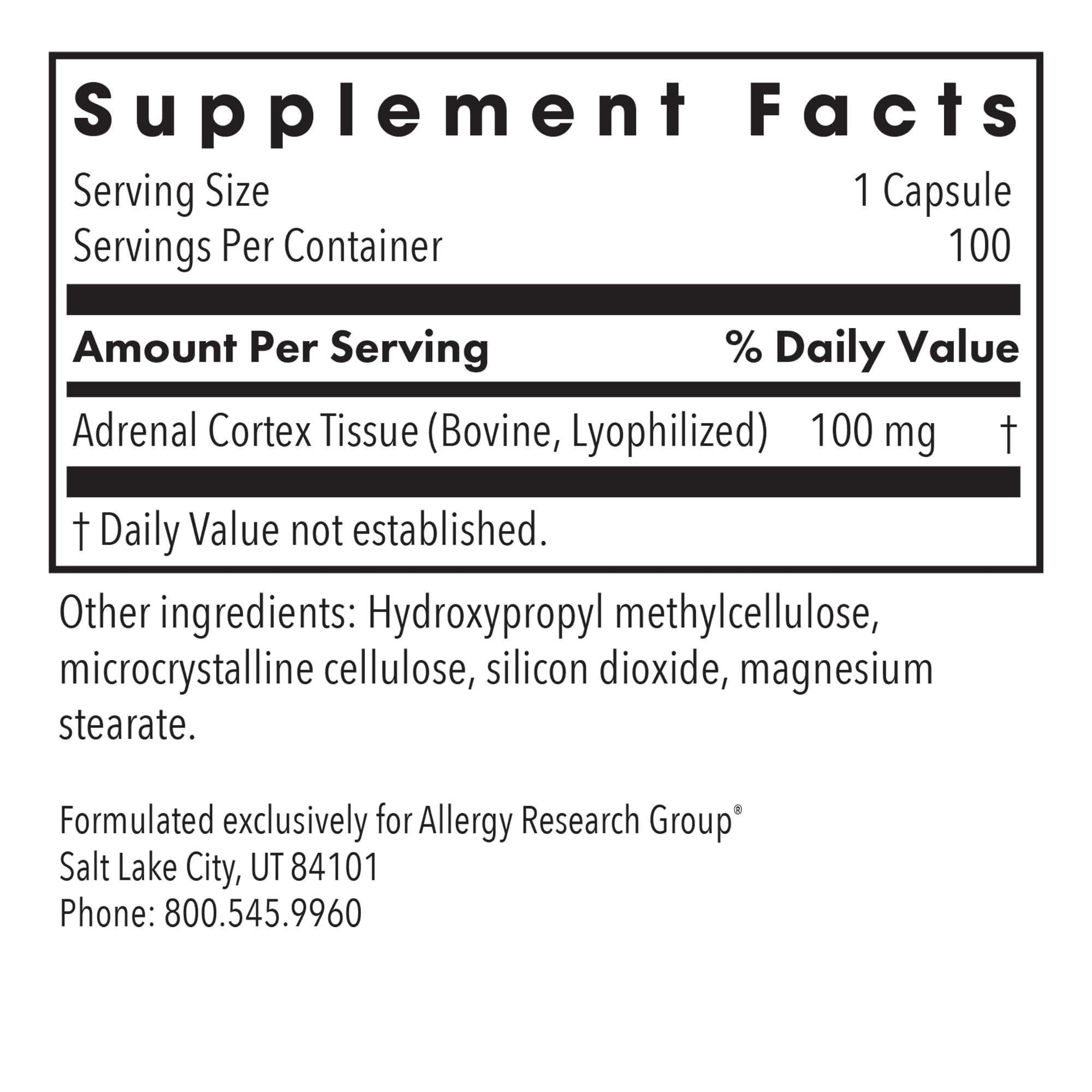 Adrenal Cortex Support bottle close-up with label