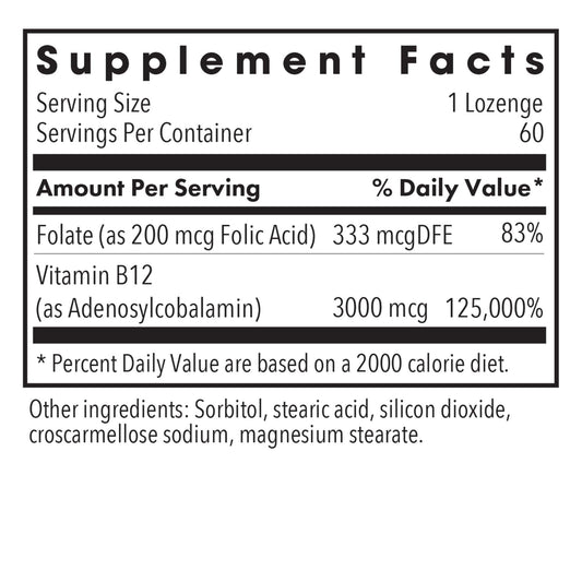 Close-up of B12 lozenges with folic acid label