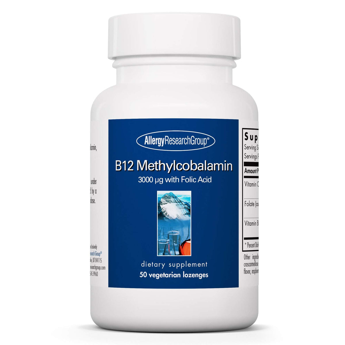 Bottle of Allergy Research Group B12 Methylcobalamin Lozenges, 50 count