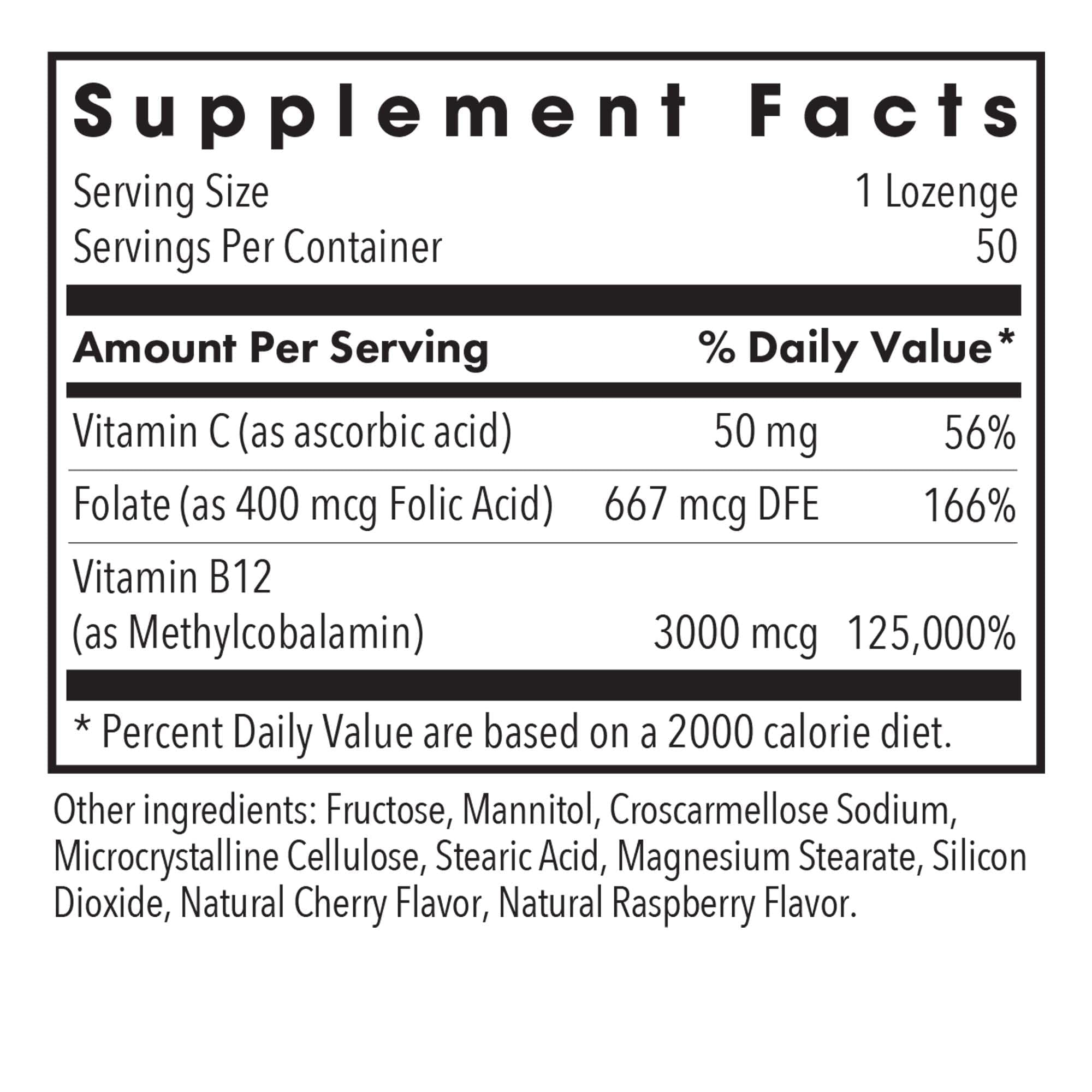 Front packaging of Allergy Research Group B12 Methylcobalamin Lozenges