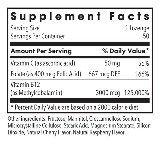 Front packaging of Allergy Research Group B12 Methylcobalamin Lozenges