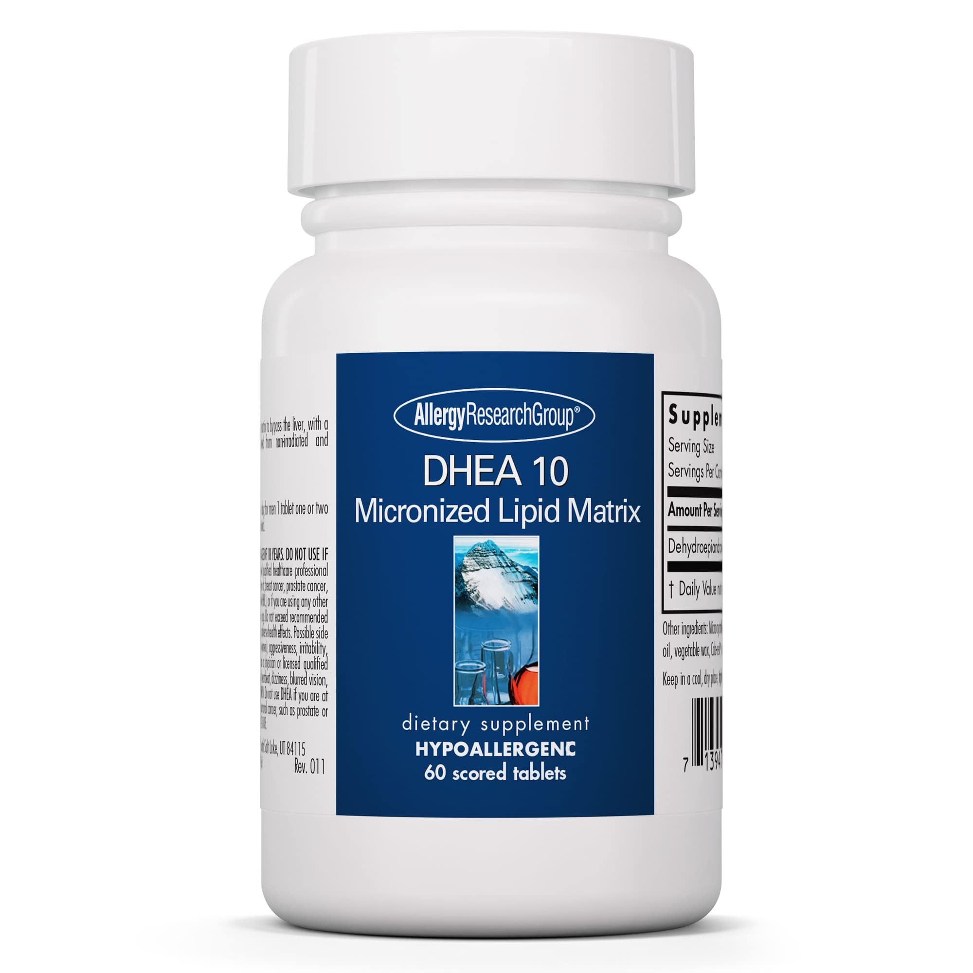 Bottle of Allergy Research Group DHEA 10mg Micronized, 60 count