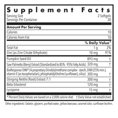 Close-up of the DIM Palmetto Prostate Support label on bottle
