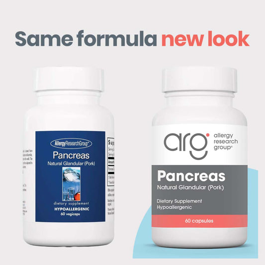 Close-up of product label showing Pancreas Glandular 425 mg