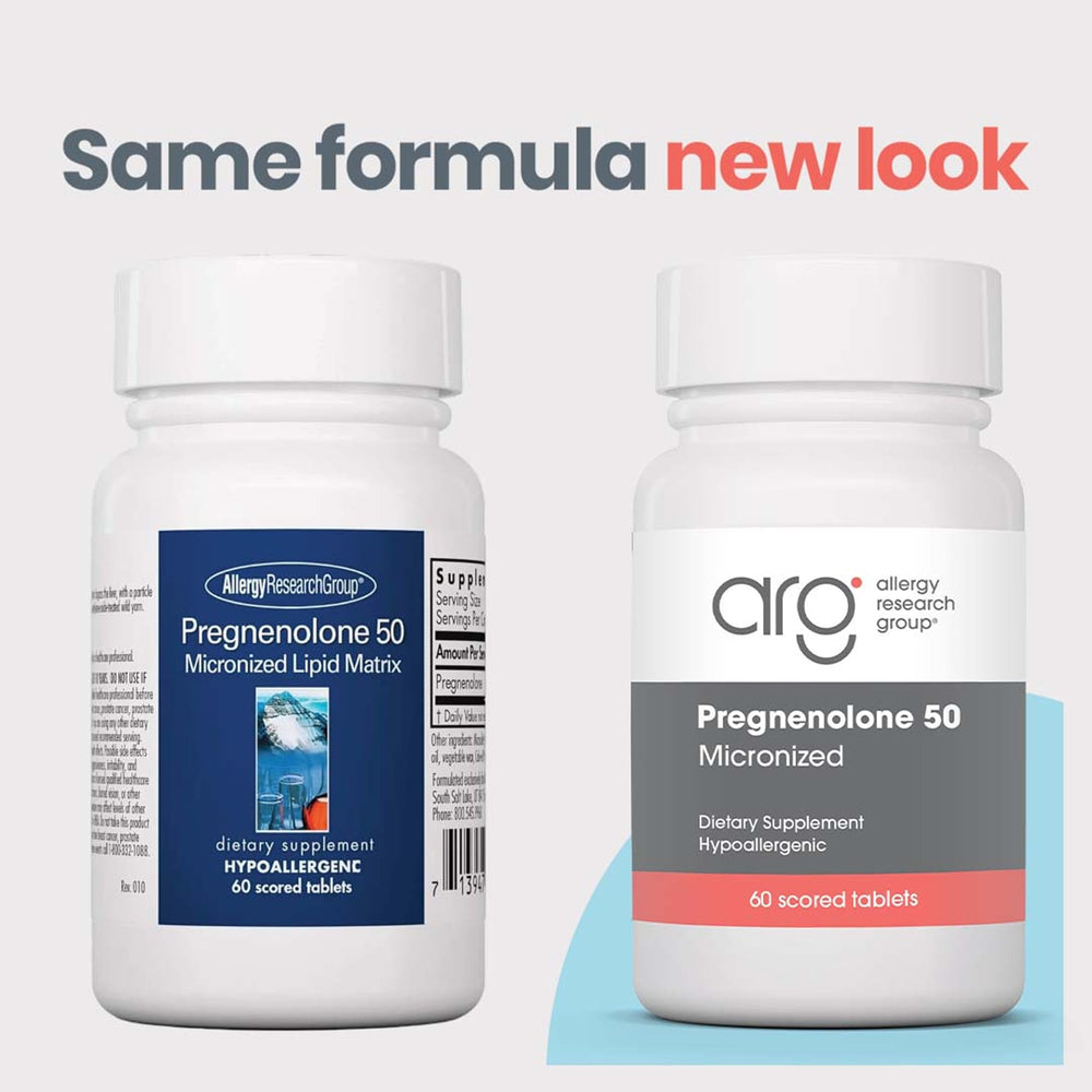 Allergy Research Group pregnenolone bottle side label highlighting non-GMO wild yam source