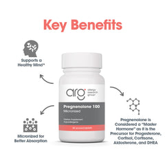 Allergy Research Group pregnenolone tablets closeup highlights precise dosage.