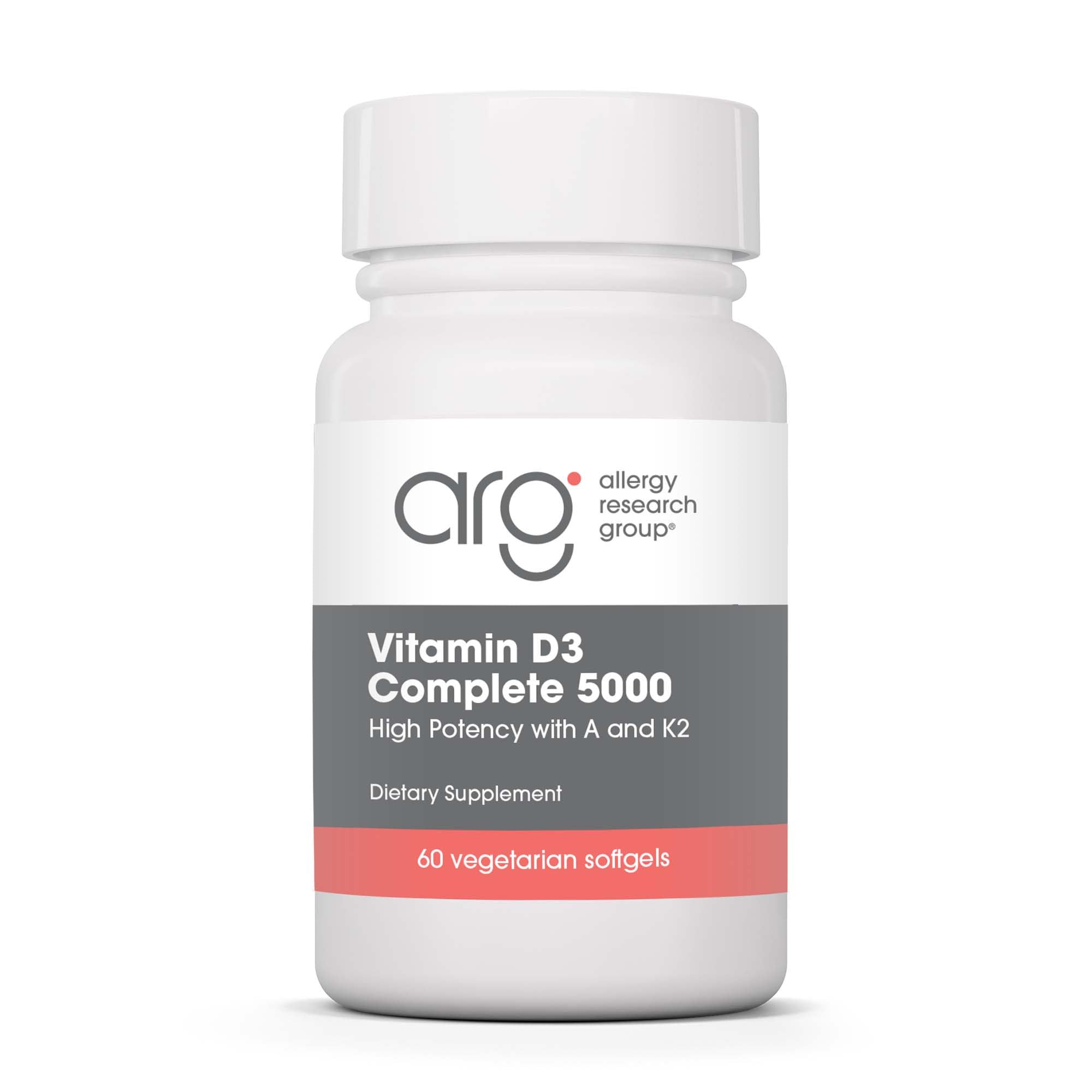 Bottle of Allergy Research Group Vitamin D3 Complete 5000 IU supplement