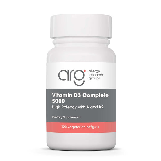 Bottle label for Allergy Research Group Vitamin D3 Complete 5000 IU