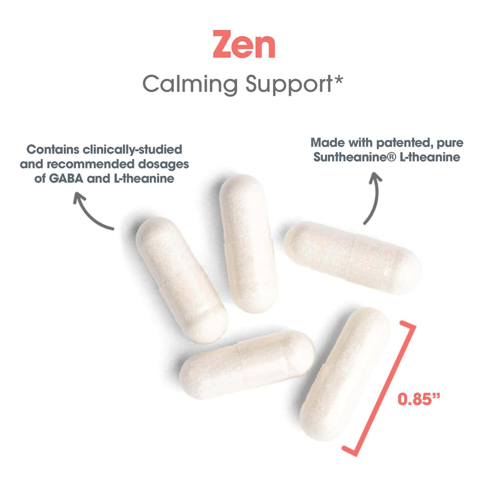 Front packaging detail of Zen calming supplement