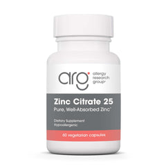 Allergy Research Group Zinc Citrate supplement bottle label – 60 vegetarian capsules
