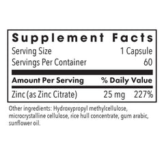 Zinc citrate 25mg capsules bottle front view