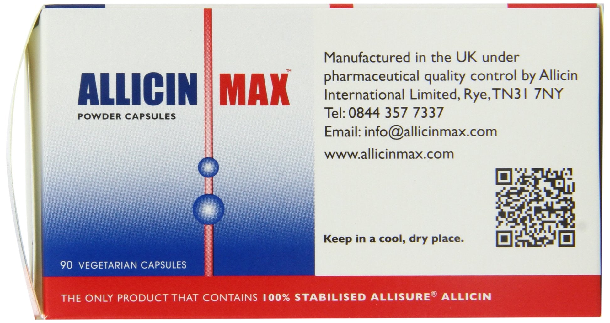 Close-up of Allicin Max bottle label