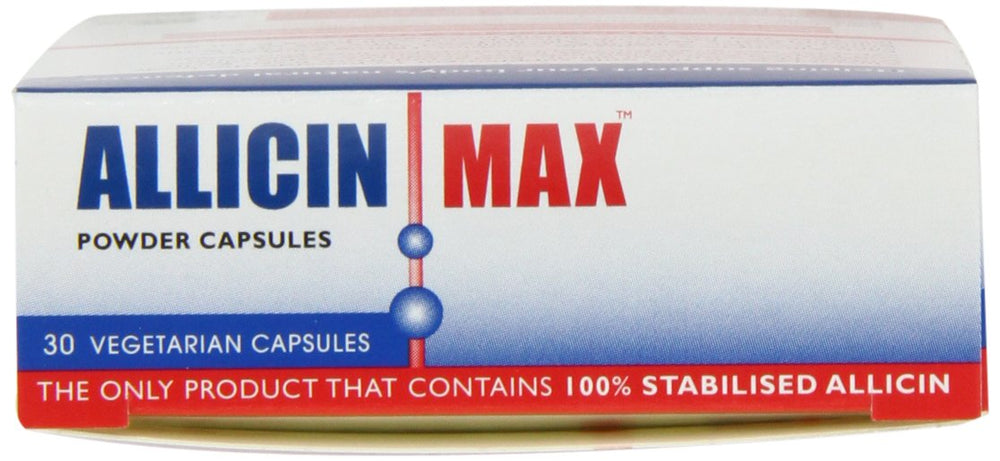 Label close-up showing 180 mg allisure allicin powder