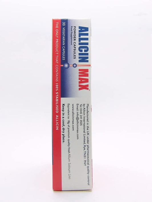 Close-up of Allicin Max capsules showing powder