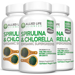 Allied Life Spirulina and Chlorella bottle pack for daily wellness and convenience.