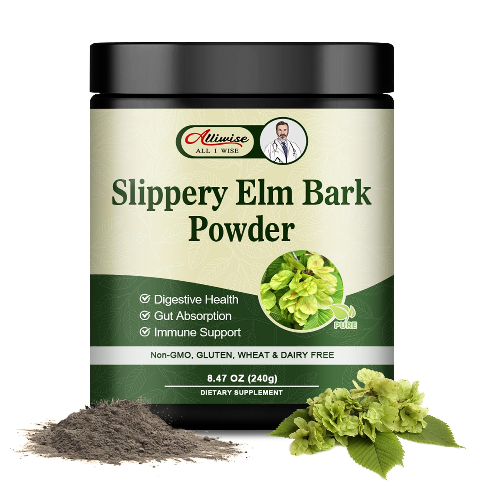 Packaging for Alliwise Slippery Elm Bark Powder 240g