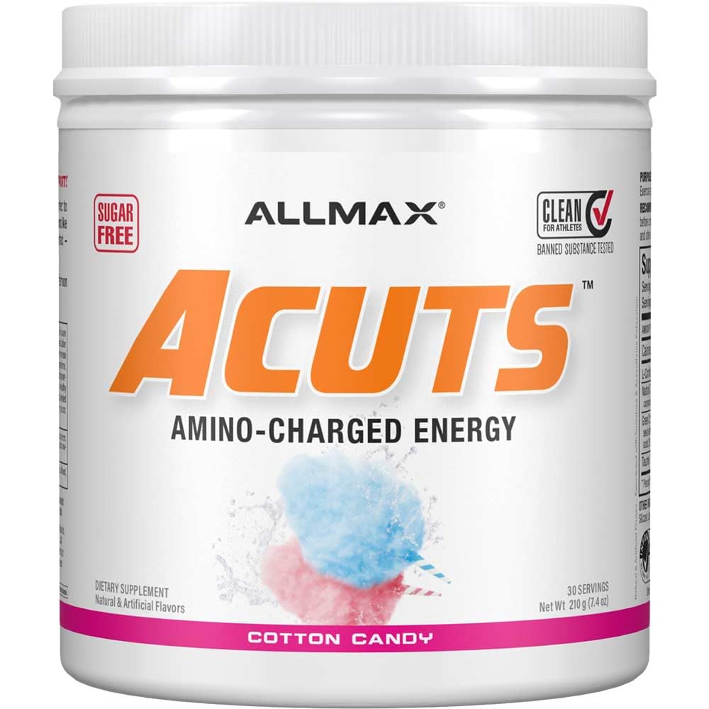 ALLMAX A:CUTS amino-charged energy drink Cotton Candy tub front