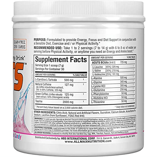 L-Carnitine content in ALLMAX A:CUTS Amino-Charged Energy Drink