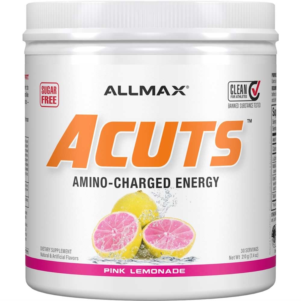 Front label of ALLMAX A:CUTS Pink Lemonade 210 g tub