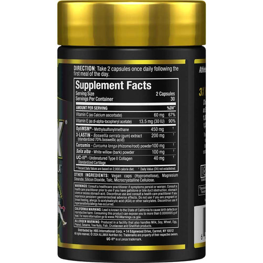 AllMAX ALLFLEX bottle with back label and nutrition facts
