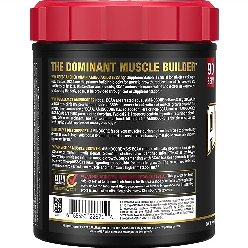 Serving scoop of ALLMAX AMINOCORE BCAA Blue Raspberry powder