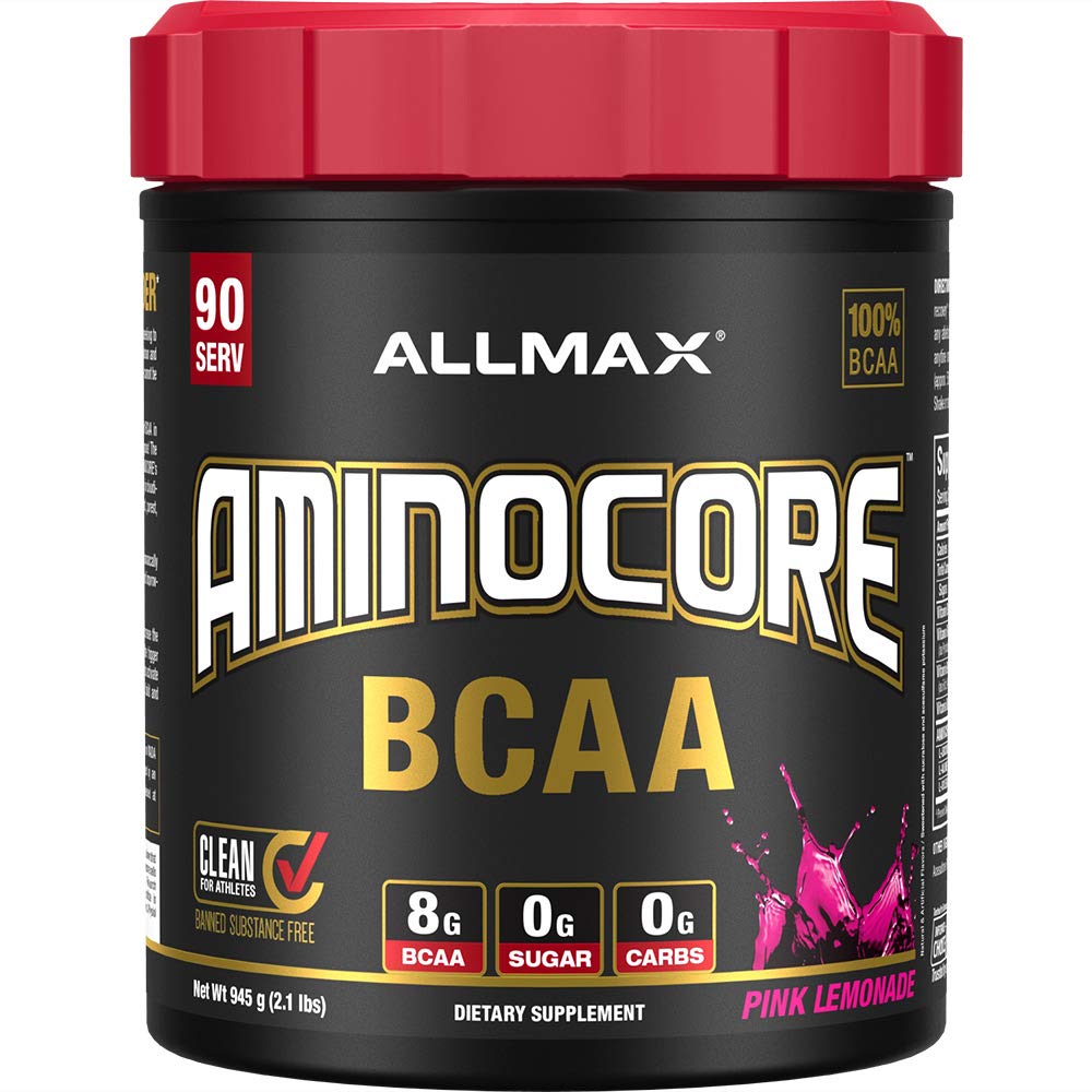 Front view of ALLMAX AminoCORE BCAA Pink Lemonade 945 g container