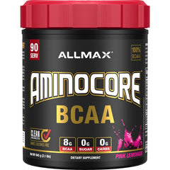 Front view of ALLMAX AminoCORE BCAA Pink Lemonade 945 g container