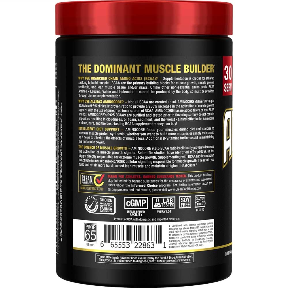 Nutrition label showing 8,180 mg BCAAs per serving