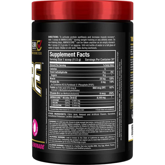 ALLMAX AMINOCORE BCAA Pink Lemonade 315g bottle back label