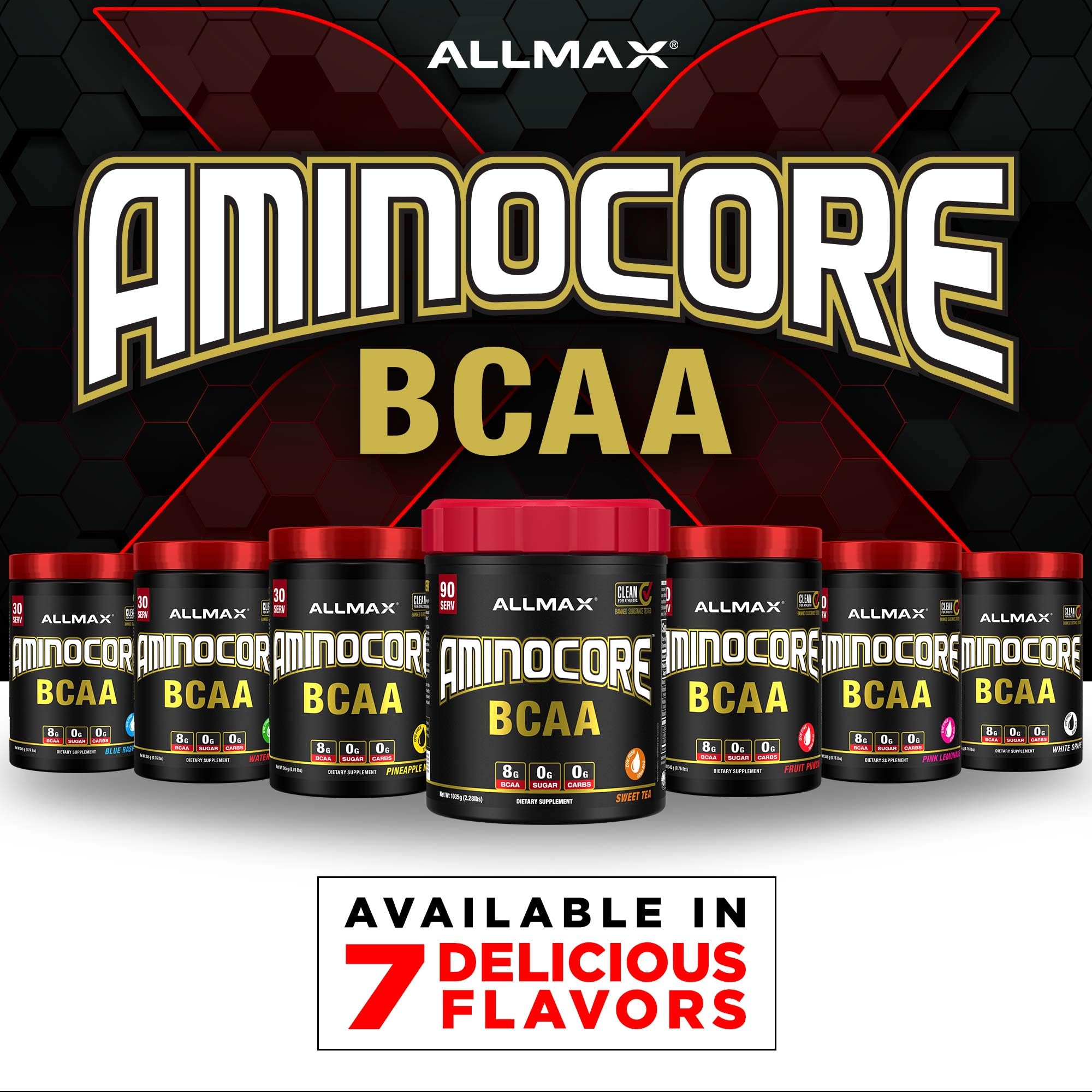ALLMAX AMINOCORE Watermelon label highlights gluten-free formula and BCAA benefits.