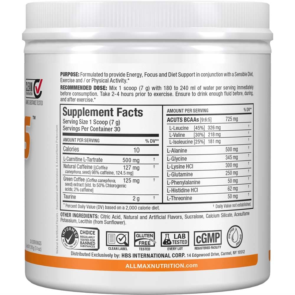 AllMax AMINOCUTS Orange bottle – back label