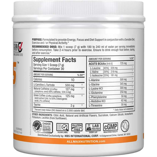 AllMax AMINOCUTS Orange bottle – back label