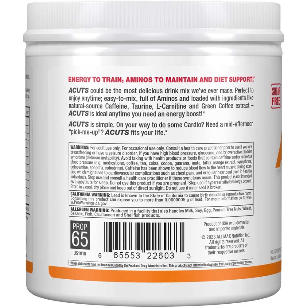 Close-up of AllMax AMINOCUTS Orange bottle