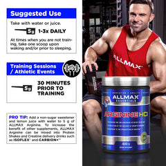 Serving size and servings information for Arginine HCL 400 g